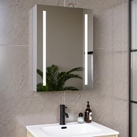Single Door Chrome Bathroom Mirror Cabinet with Battery Operated Lights 500 x 700mm - Capricorn